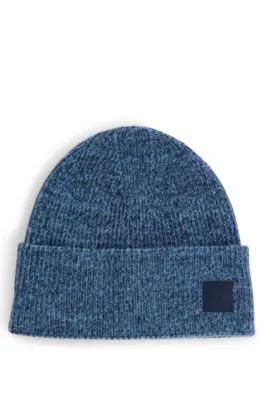 Ribbed Beanie Hat with Contrasting Logo Label