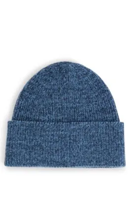 Ribbed Beanie Hat with Contrasting Logo Label