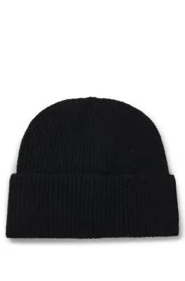 Ribbed Beanie Hat with Embroidered Handwritten Logo