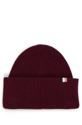 Ribbed Beanie Hat with Signature-Stripe Trim