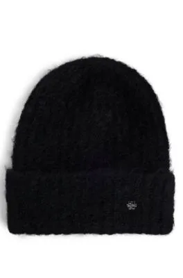 Ribbed Beanie Hat with Stacked-Logo Trim