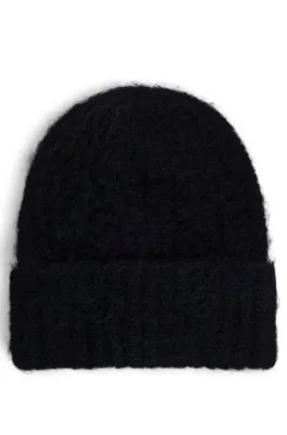 Ribbed Beanie Hat with Stacked-Logo Trim