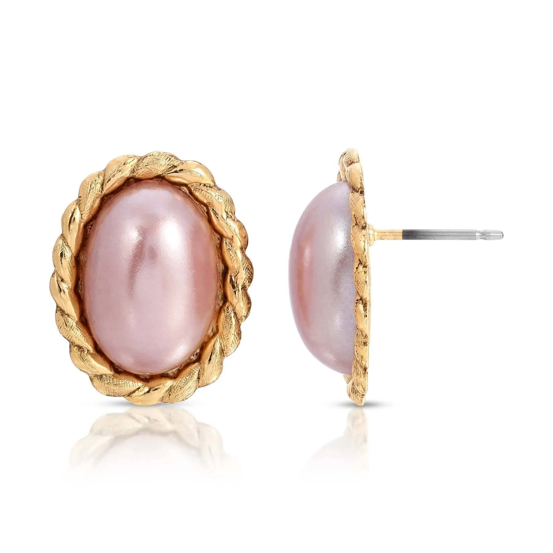 Rosabella Oval Raspberry Faux Pearl Post Earrings