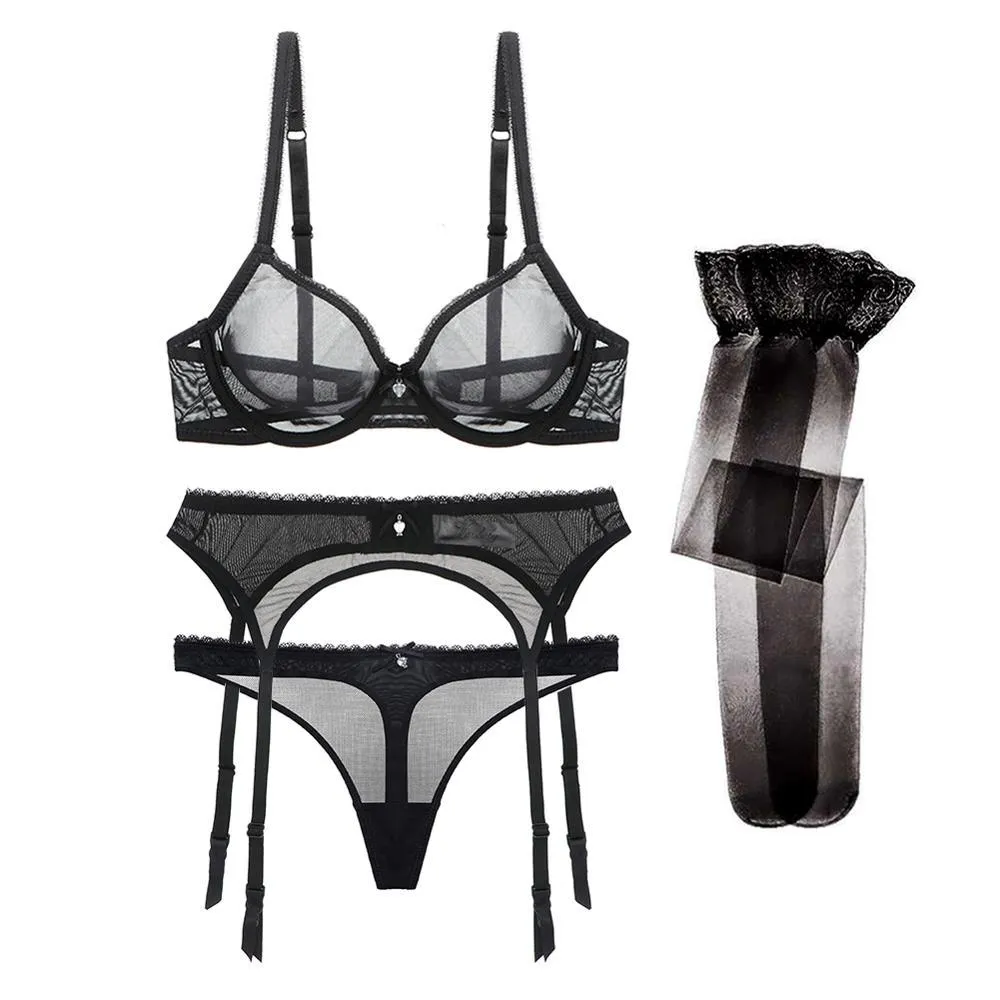 Seductive Varsbaby 4-Piece Sheer Lingerie Set