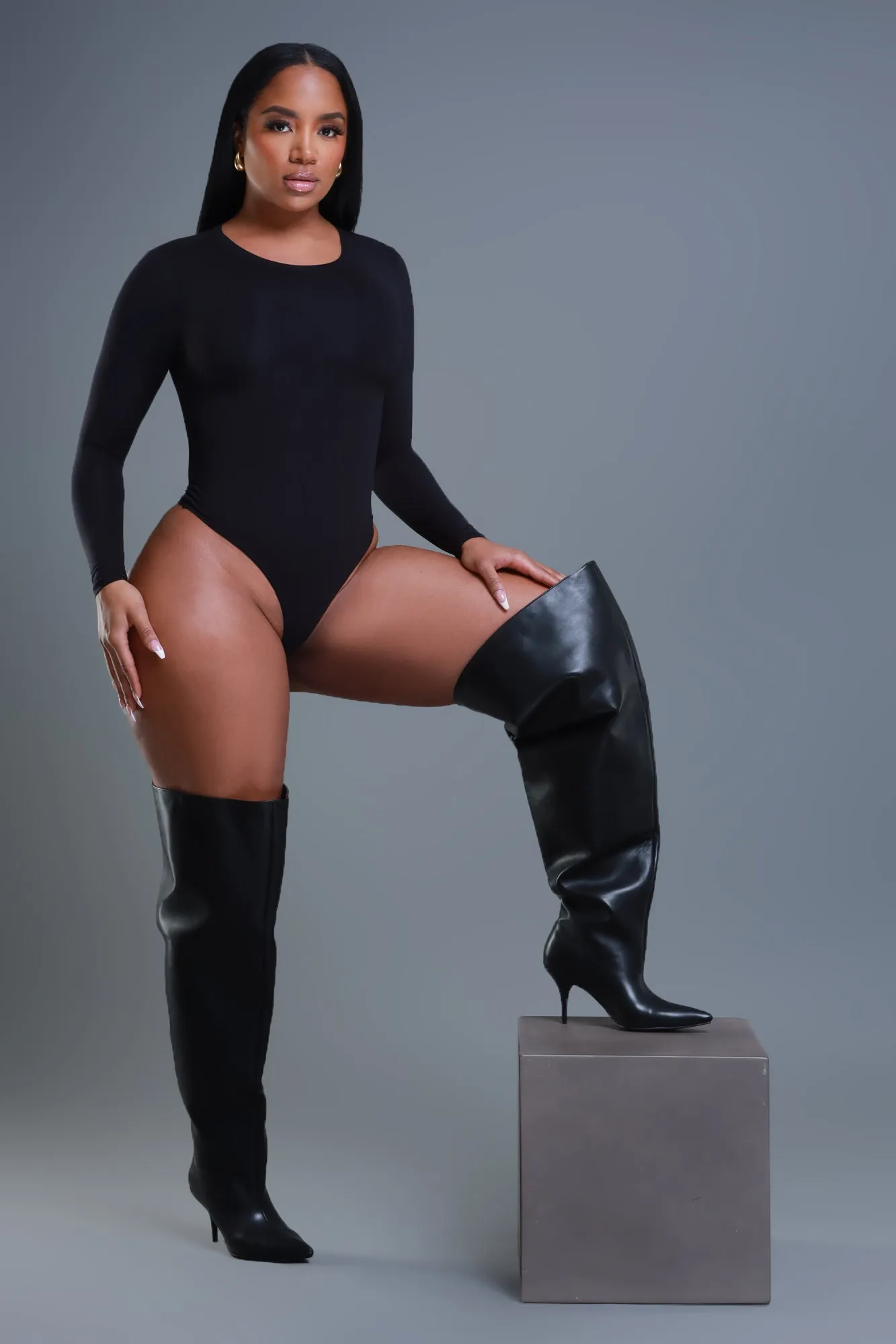 Black Thigh High Faux Leather Boots - Shut It Down