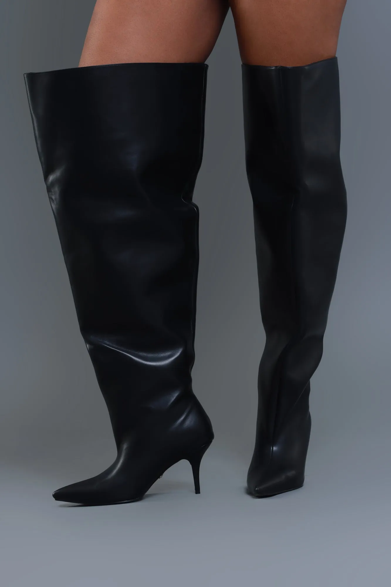 Black Thigh High Faux Leather Boots - Shut It Down