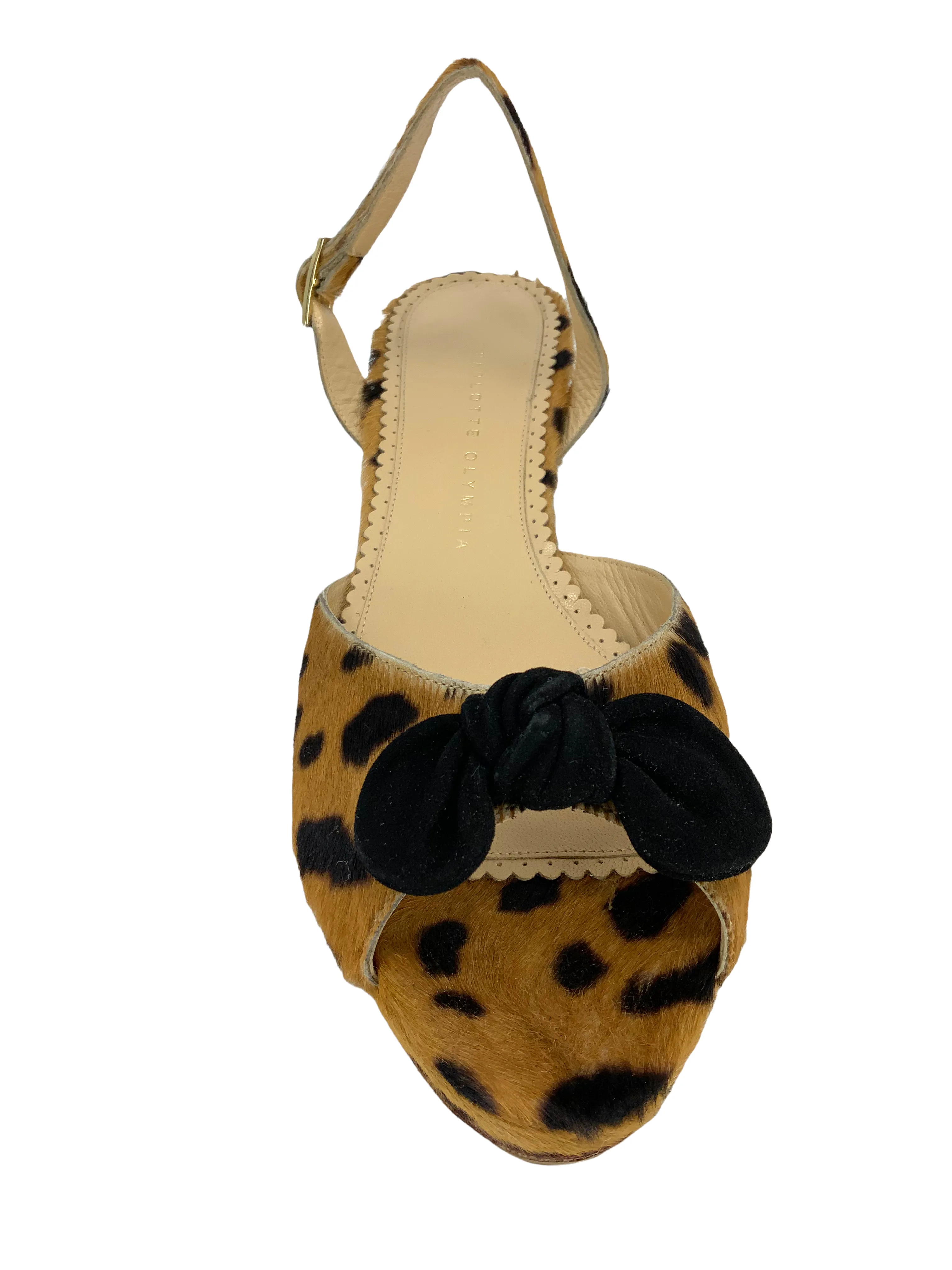 Charlotte Olympia Leopard Print Calf Hair Slingback Wedges Size 11