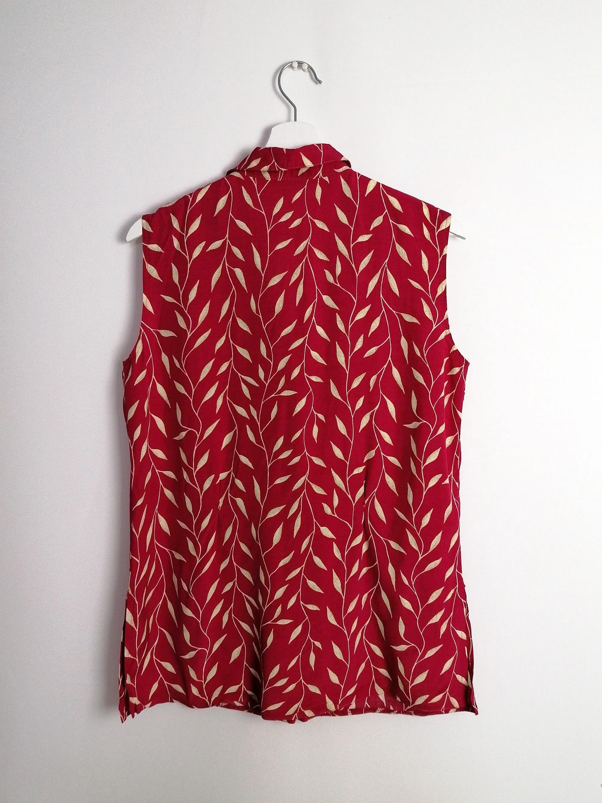 L Size Sleeveless Leaves Print Blouse