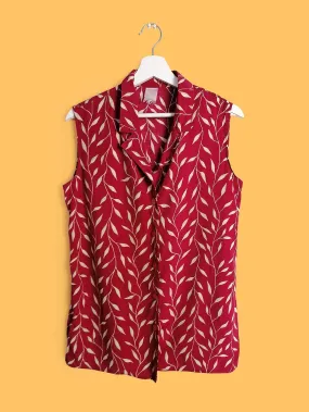 L Size Sleeveless Leaves Print Blouse