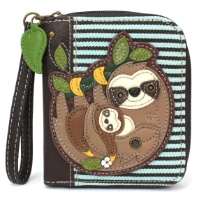 Blue Stripe Sloth Family Zip-Around Wallet