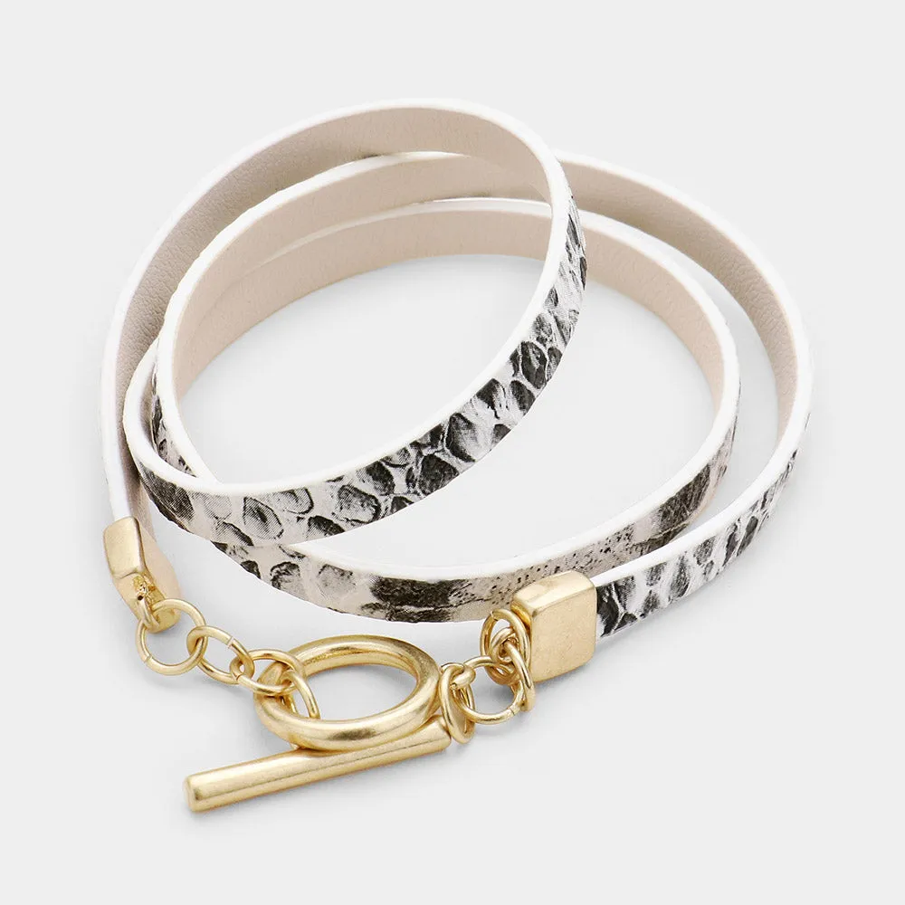 Snake Pattern Faux Leather Wrap Toggle Bracelet