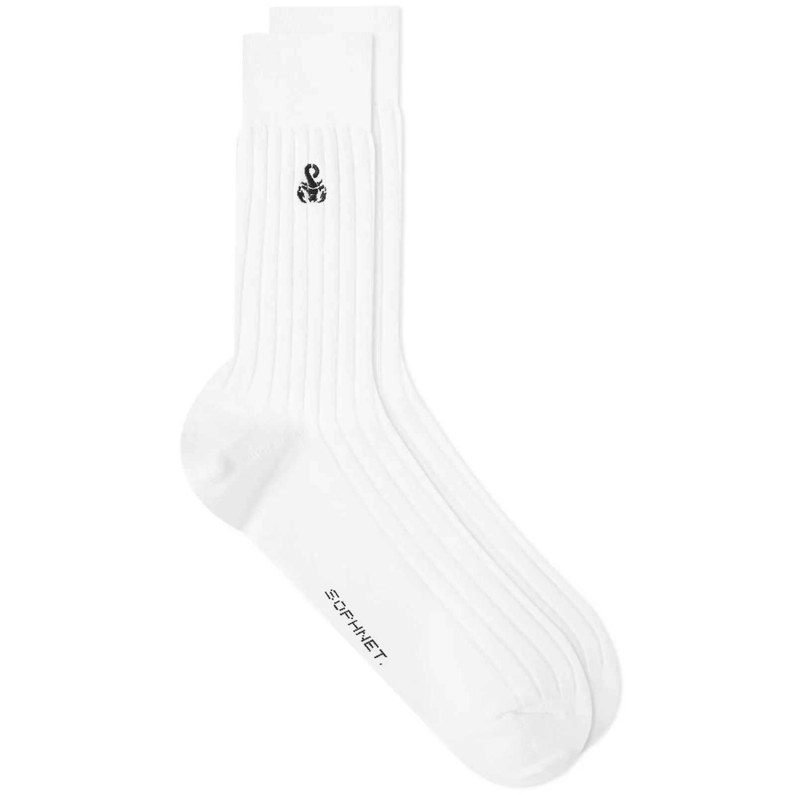 SOPHNET. Logo Ribbed Sock White