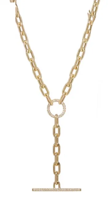 Large Square Oval Link Chain Toggle Lariat Necklace