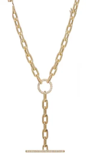 Large Square Oval Link Chain Toggle Lariat Necklace