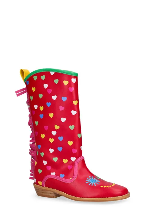 Stella McCartney Kids Printed Faux Leather Fringed Boots