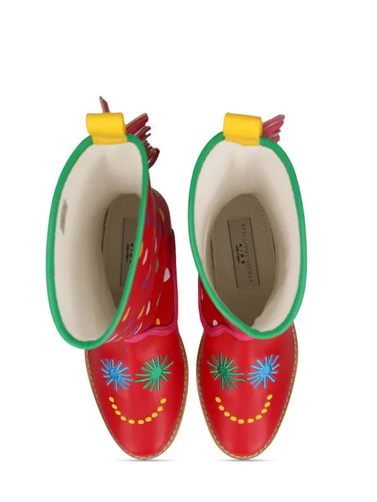 Stella McCartney Kids Printed Faux Leather Fringed Boots