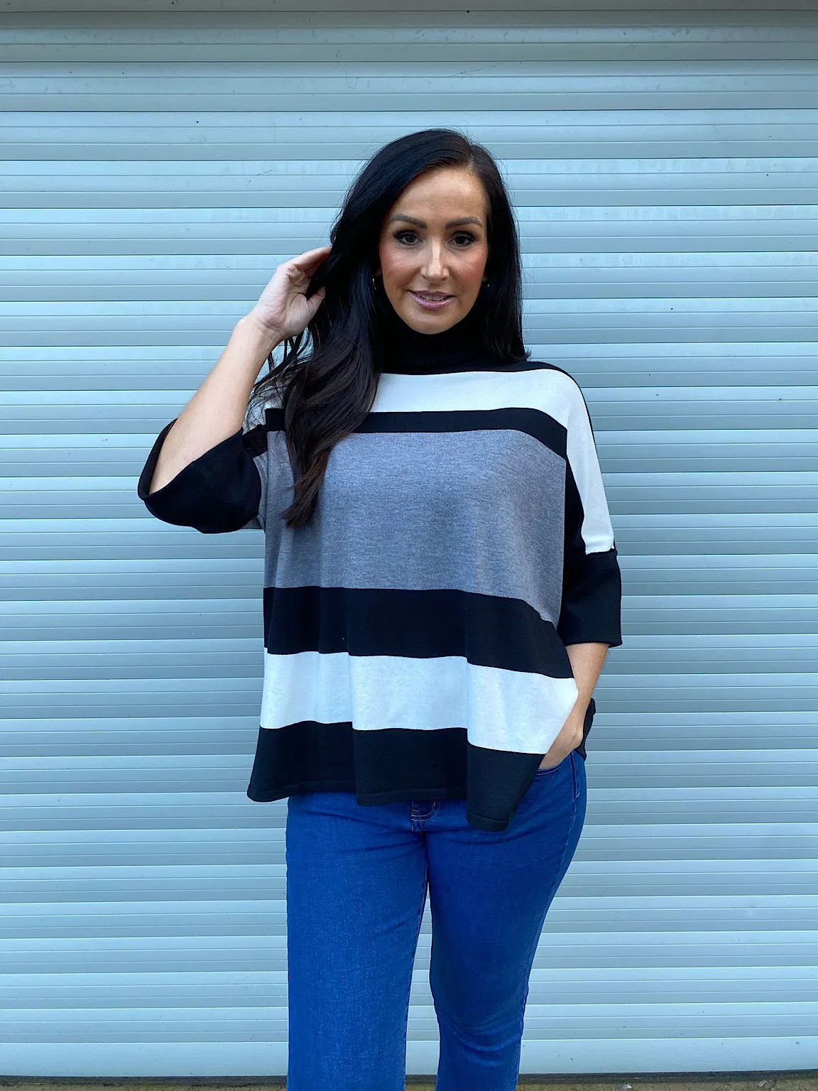 Grey Collared Fine Knit Top Holly