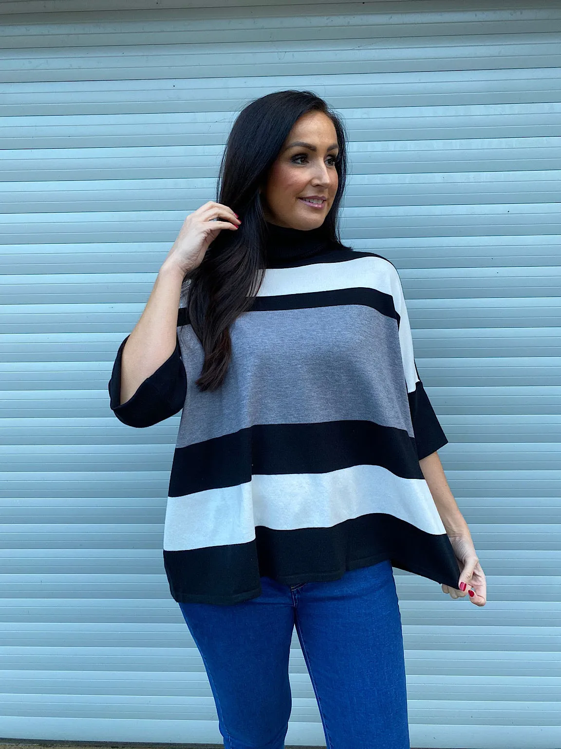 Grey Collared Fine Knit Top Holly