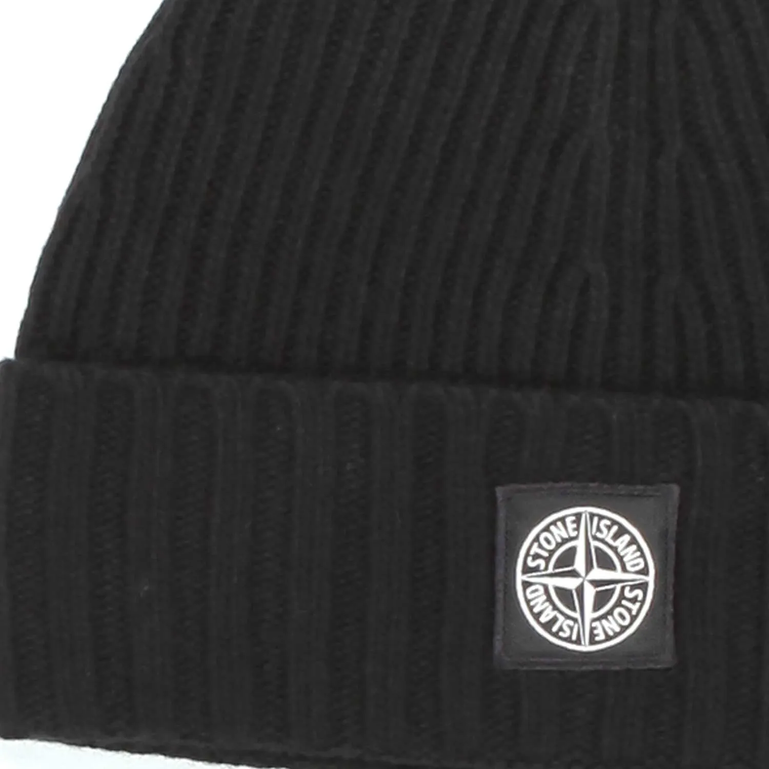 Stone Island Black Ribbed Beanie Kids Teens