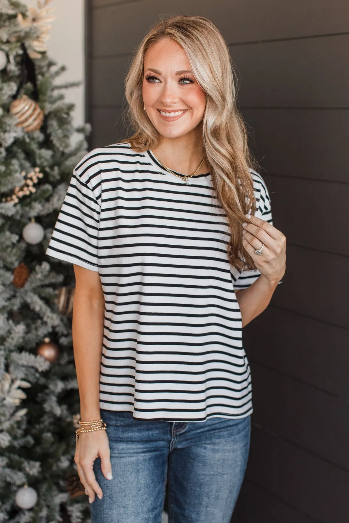 Striped Black & White Knit Top