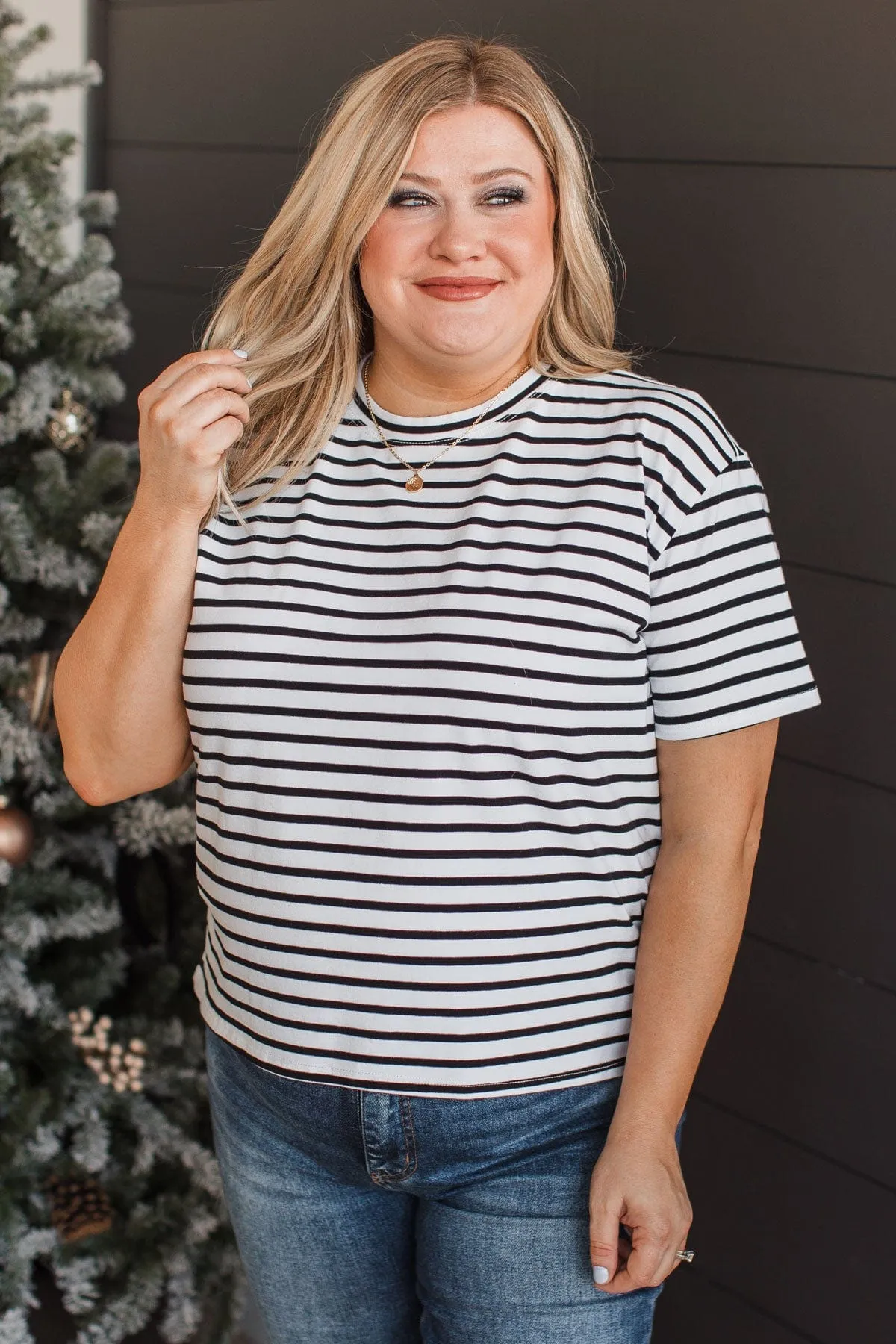 Striped Black & White Knit Top