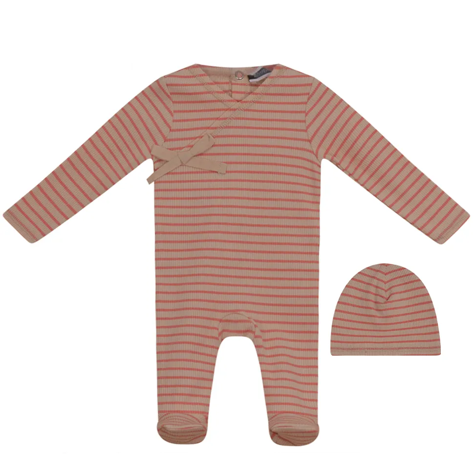 Striped Ribbed Stretchie and Beanie in Whipped Cocoa Peach