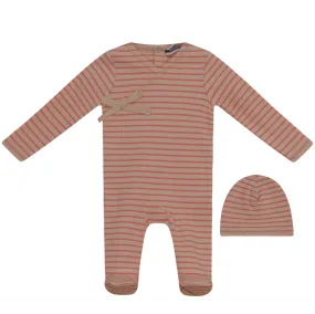 Striped Ribbed Stretchie and Beanie in Whipped Cocoa Peach