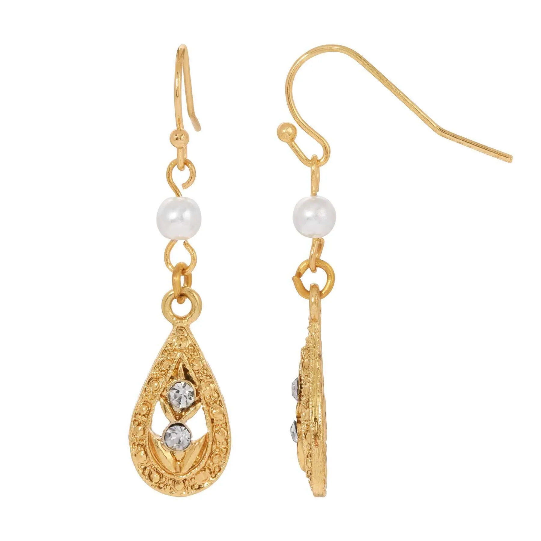 Teardrop Crystal Accent Faux Pearl Drop Earrings