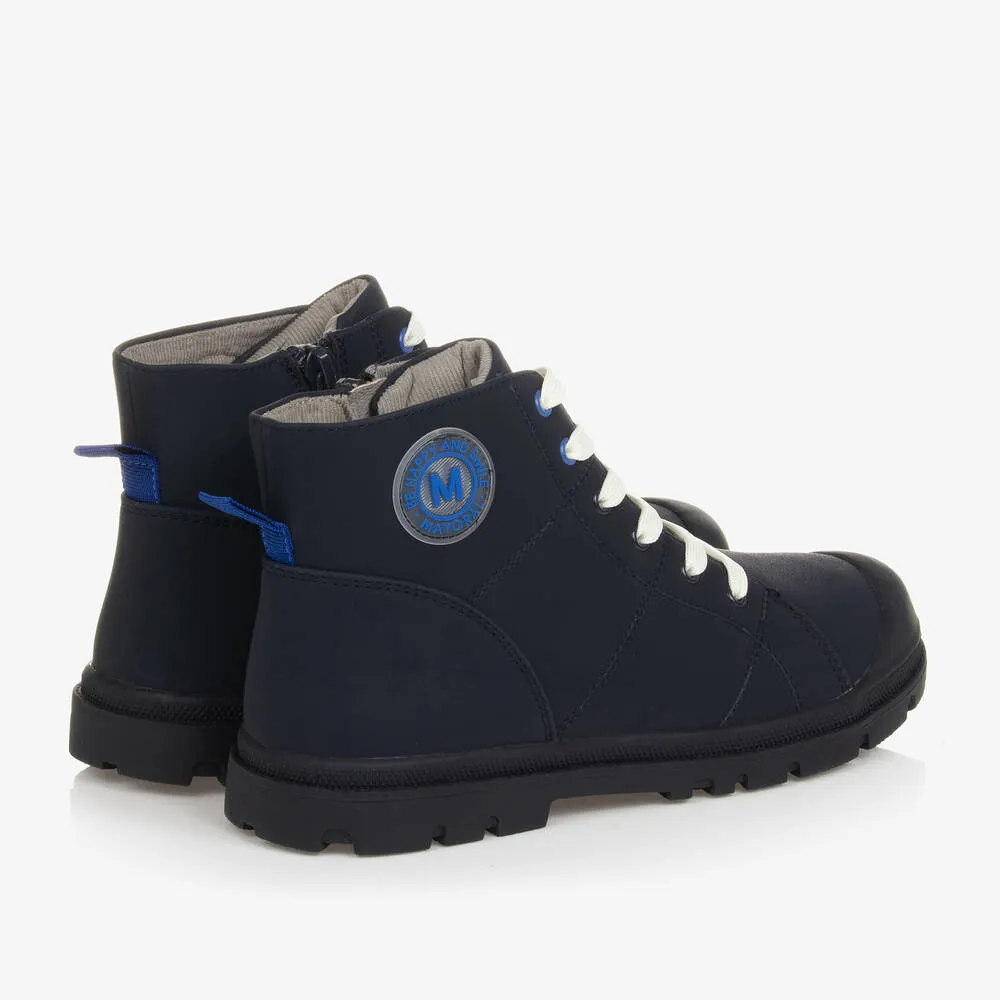 Blue Faux Leather Boots for Teenage Boys