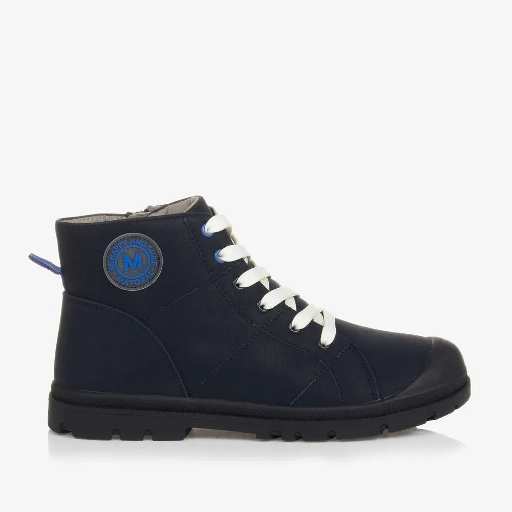 Blue Faux Leather Boots for Teenage Boys