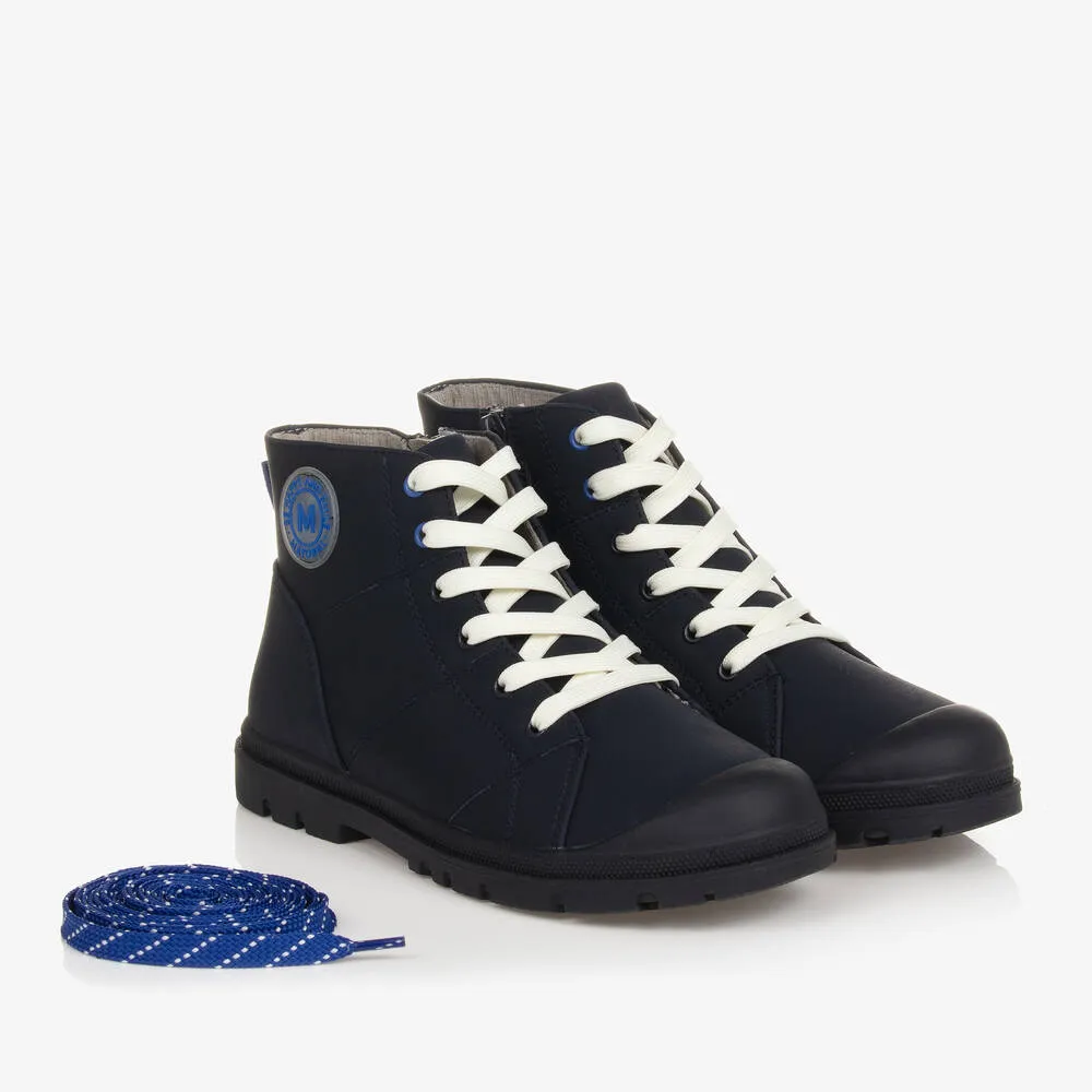 Blue Faux Leather Boots for Teenage Boys