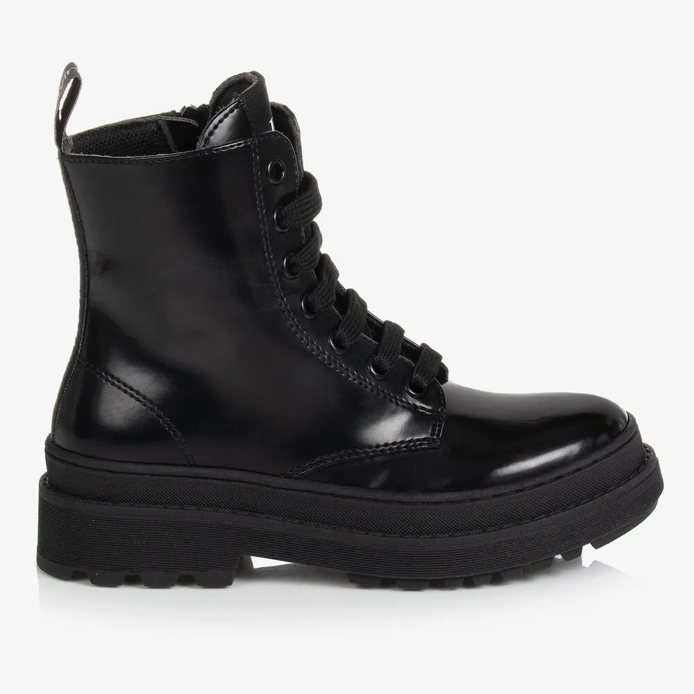 Black Faux Leather Teen Girls Boots