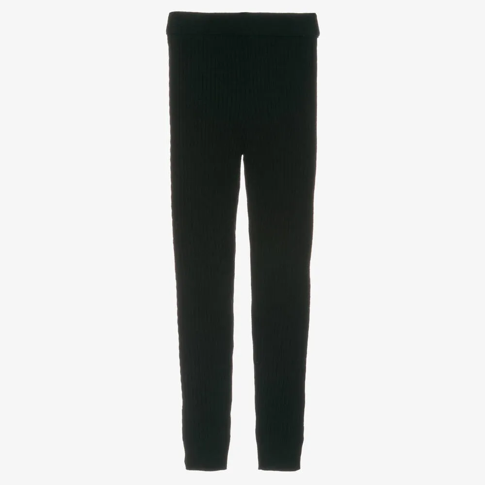 Black Ribbed Knit Leggings for Teen Girls