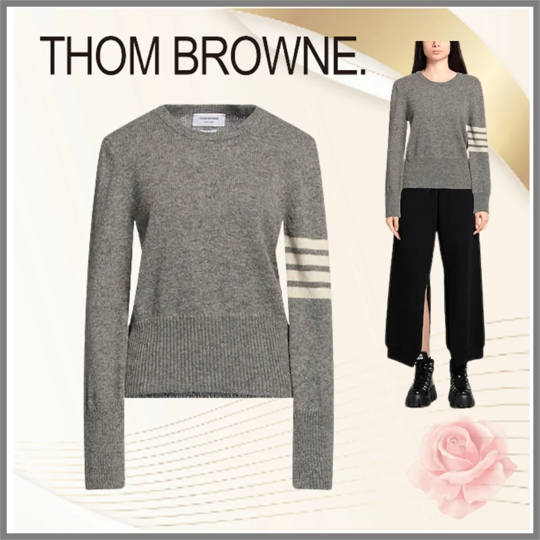 Wool Long Sleeves Plain Logo V-neck & Crew neck Crew Neck THOM BROWNE