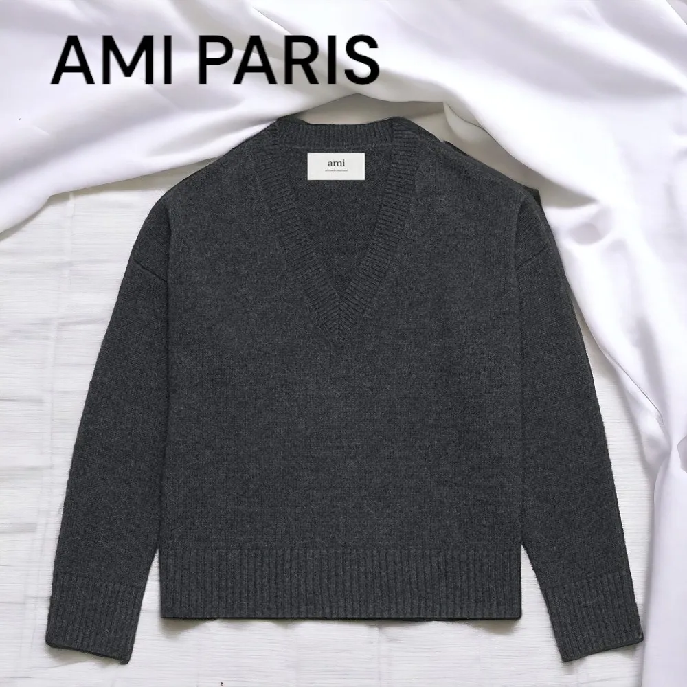 AMI PARIS  |Plain V-Neck Long Sleeves Wool Street Style