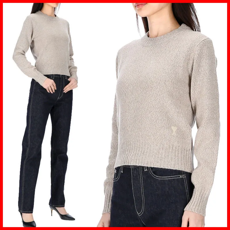 AMI PARIS | Heart Wool U-Neck Casual Plain Long Sleeves