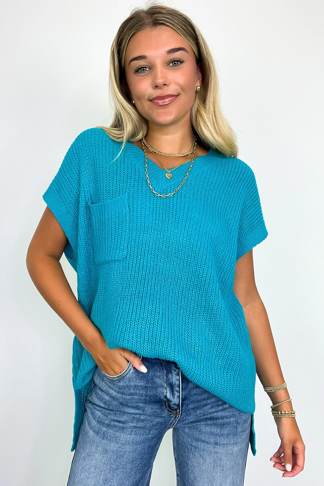 V-Neck Knit Pocket Top Marieka