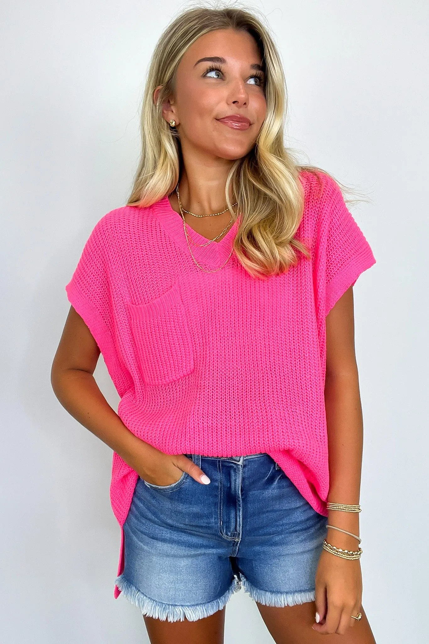 V-Neck Knit Pocket Top Marieka