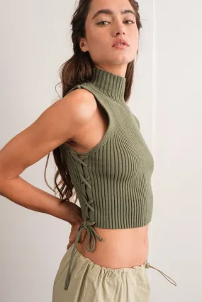 Mock Neck Side Lace Up Top