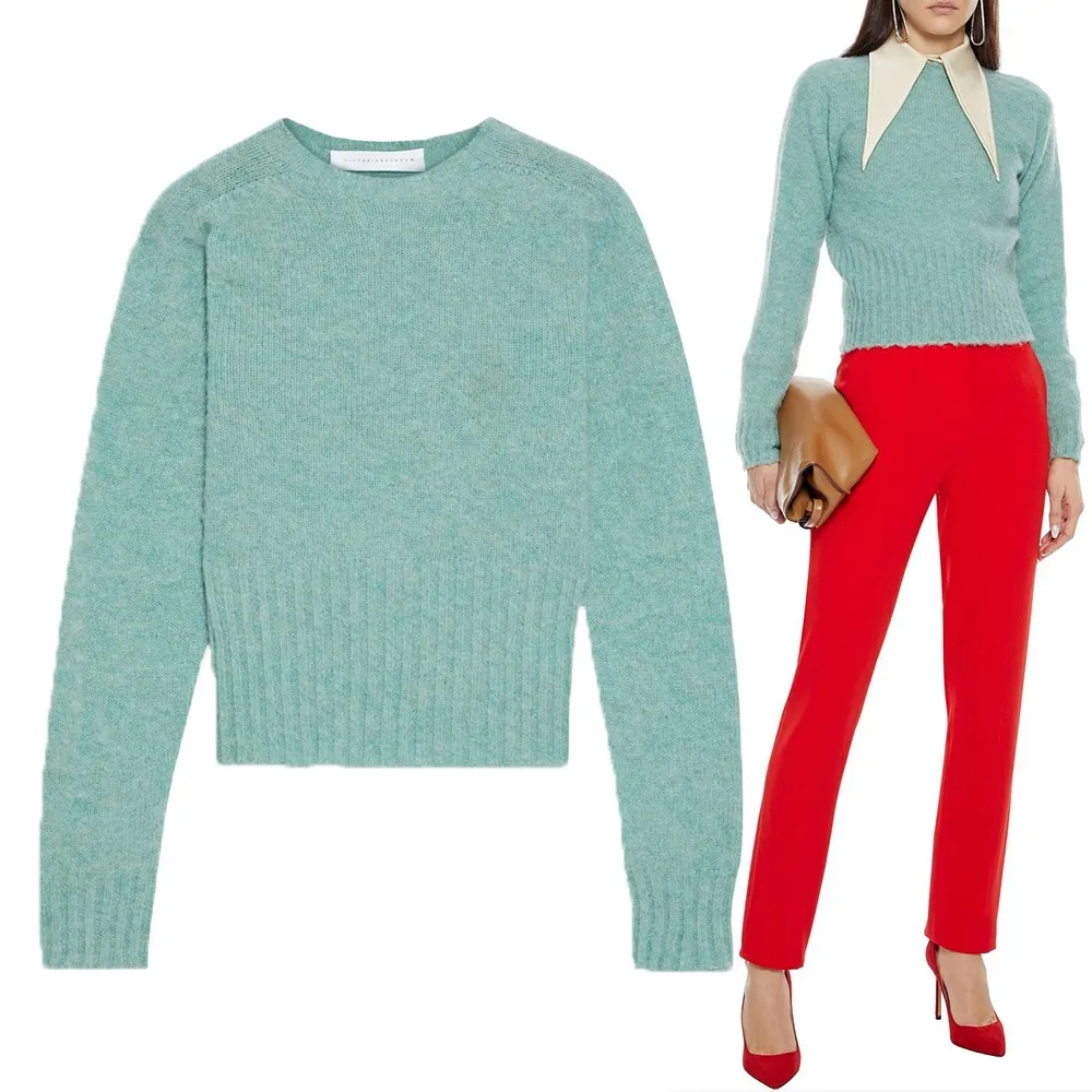 Casual Wool U-Neck Long Sleeve Crew Neck Victoria Beckham