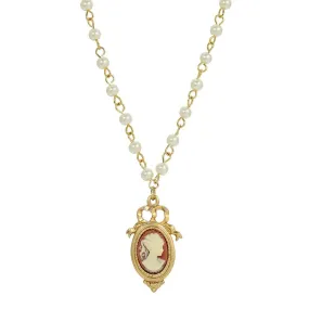 Victorian Style Faux Pearl Chain Oval Cameo Pendant Necklace