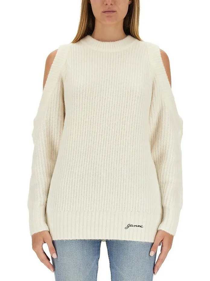 Ganni  |Ribbed Wool Long Sleeves Crew Neck Street Style