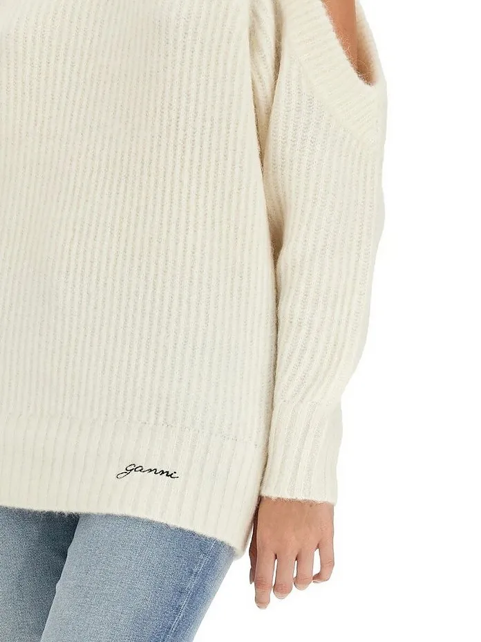 Ganni  |Ribbed Wool Long Sleeves Crew Neck Street Style