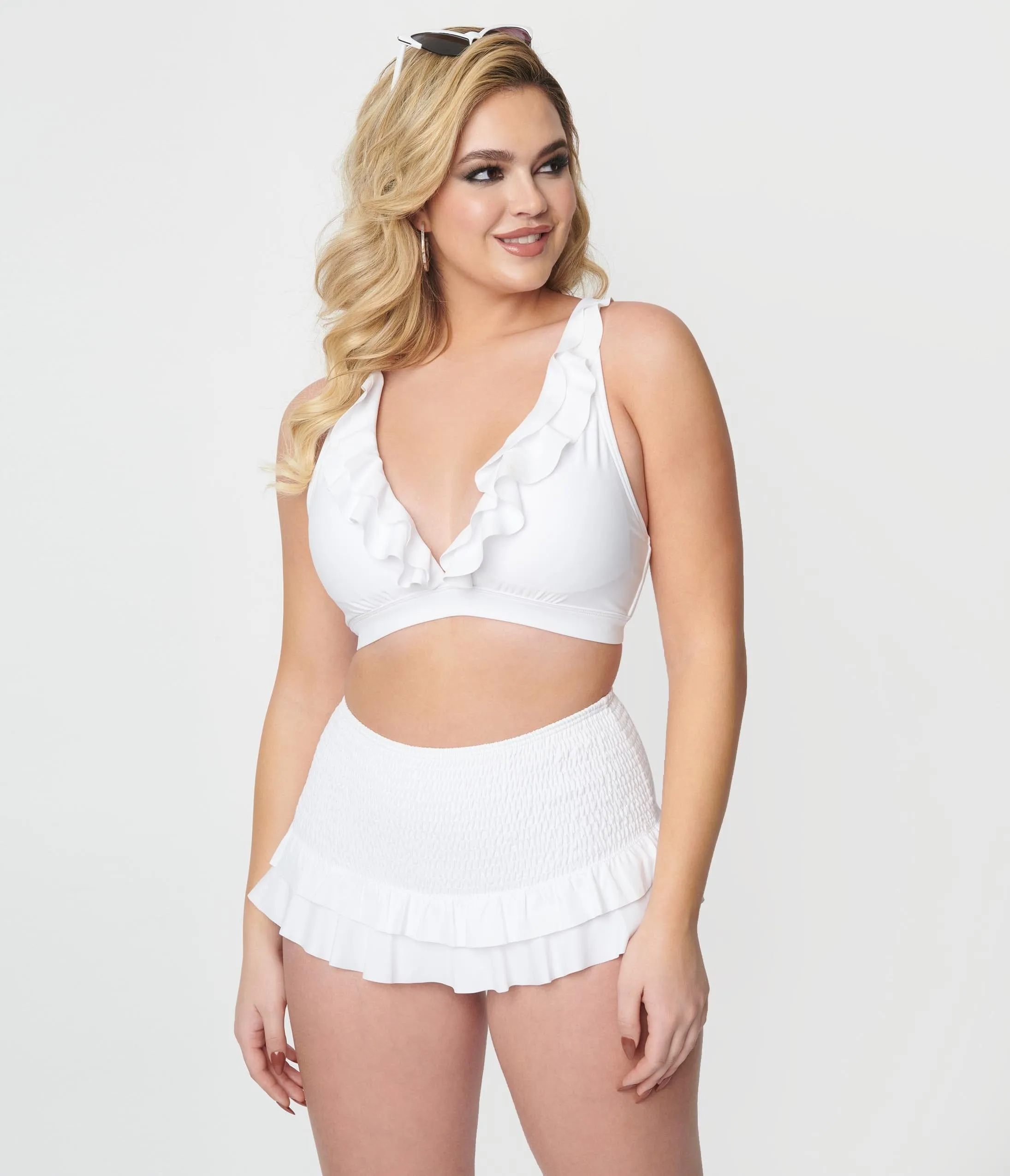 White Ruffle Halter Swim Top