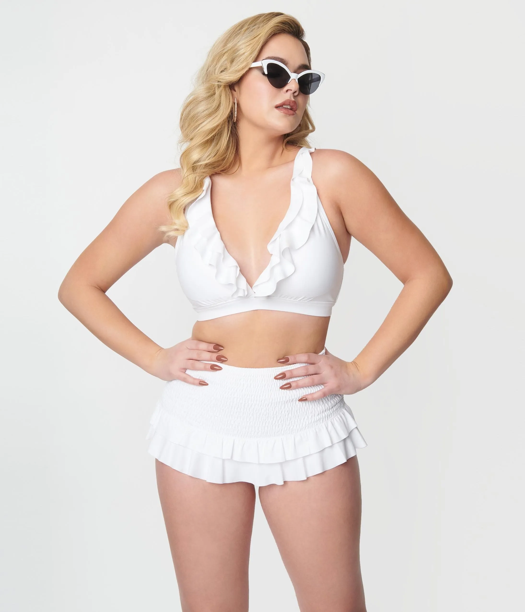 White Ruffle Halter Swim Top