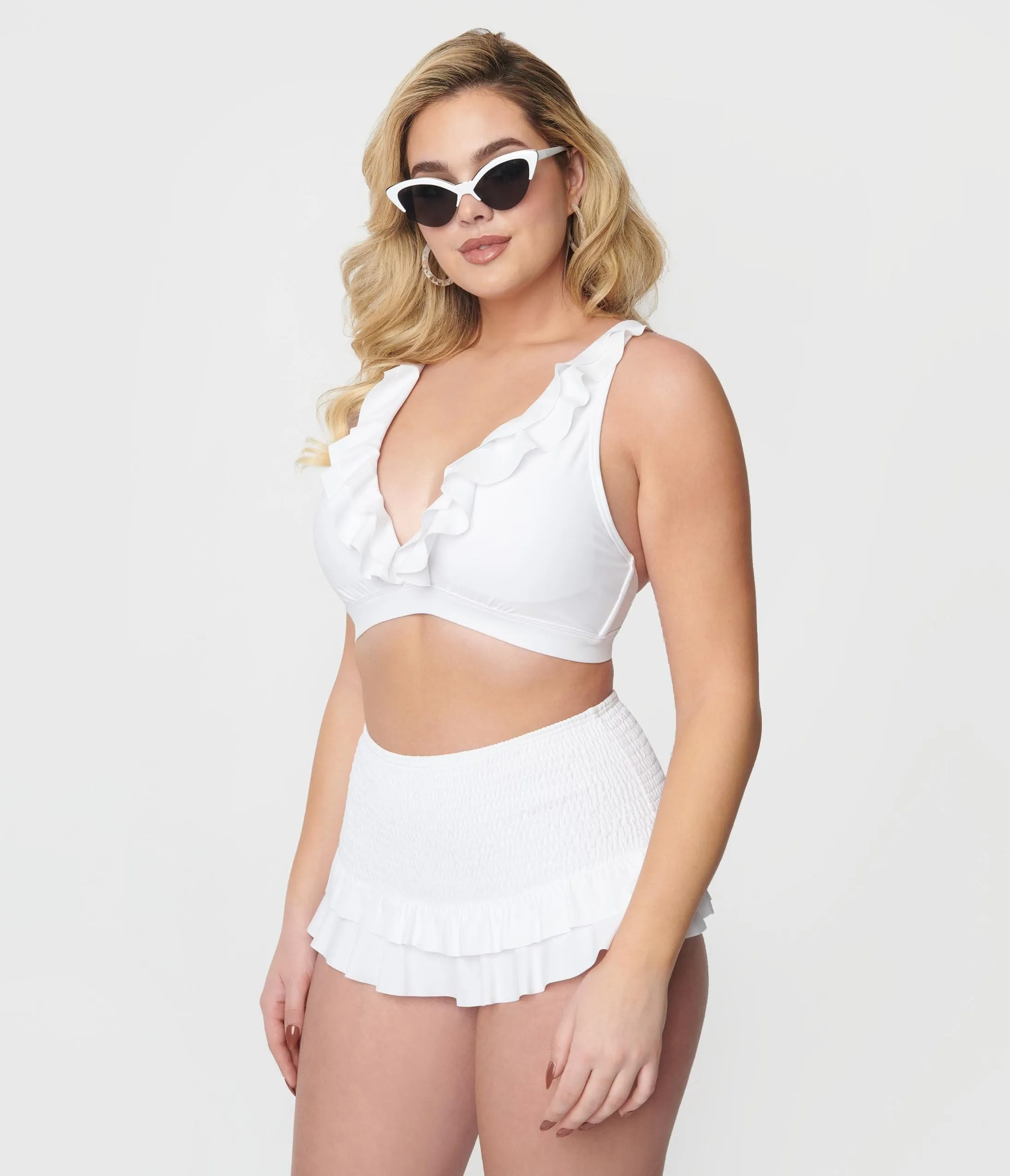 White Ruffle Halter Swim Top