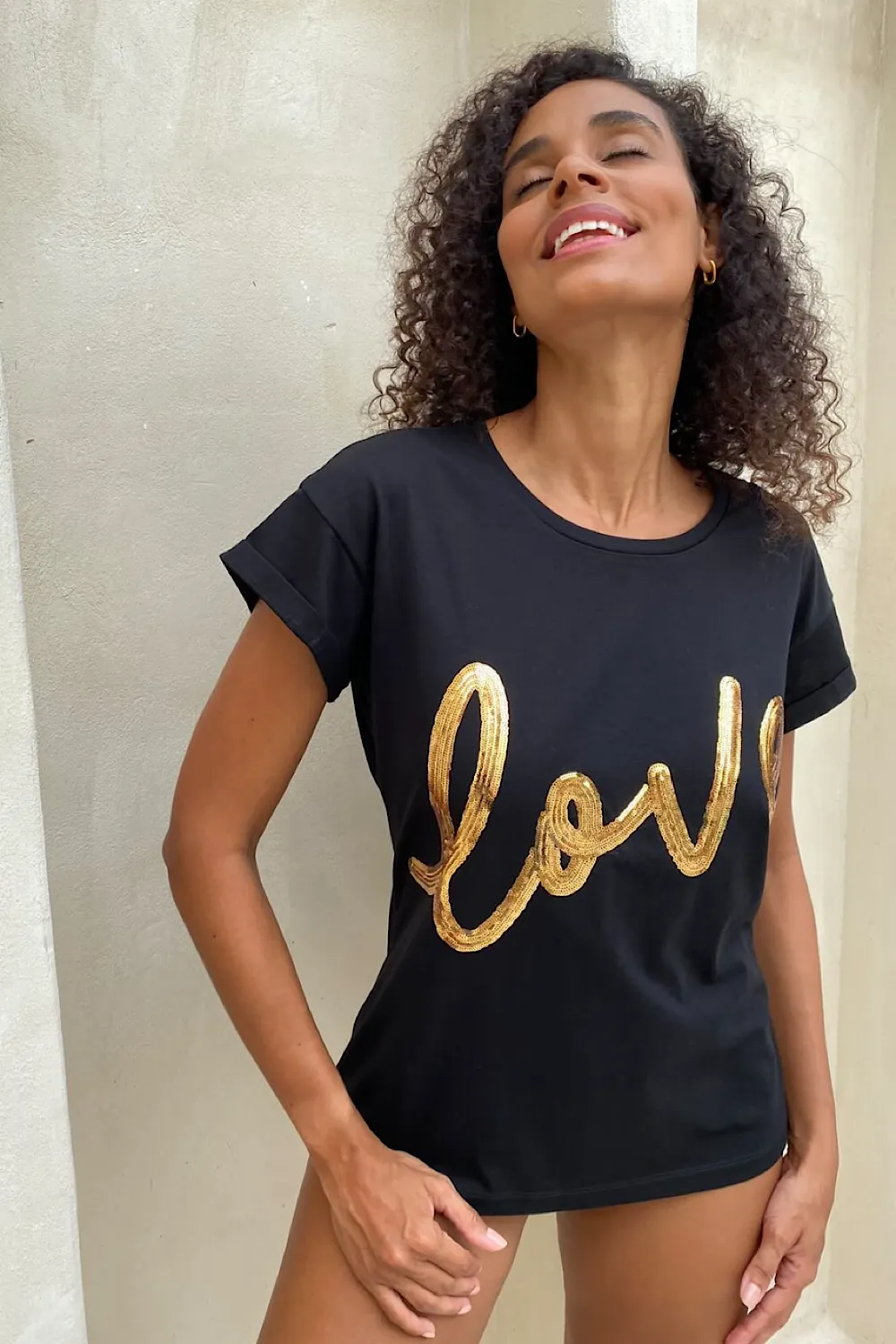 Black & Gold Sequin Love T-Shirt