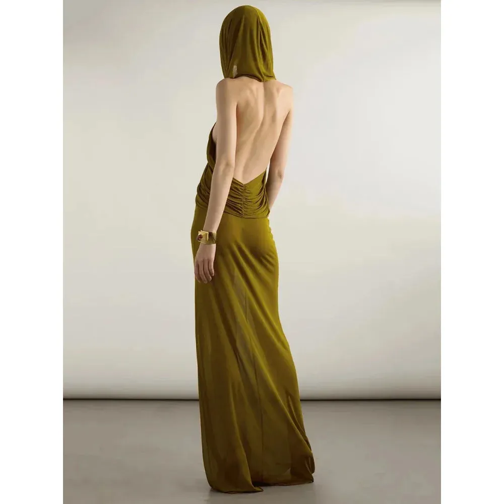 Women's Sexy Transparent Backless Hat Design Mesh Gown Dress