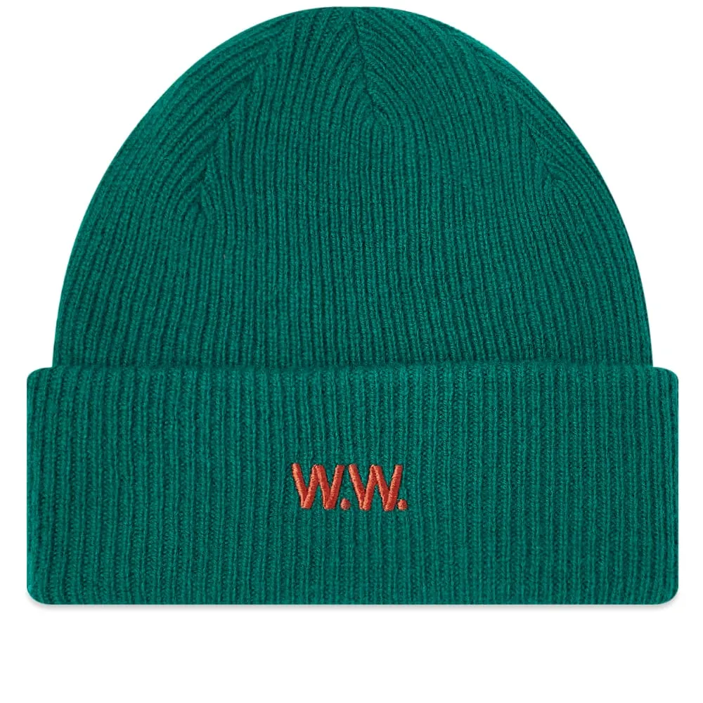 Wood Wood Mande Ribbed Beanie Dark Emerald