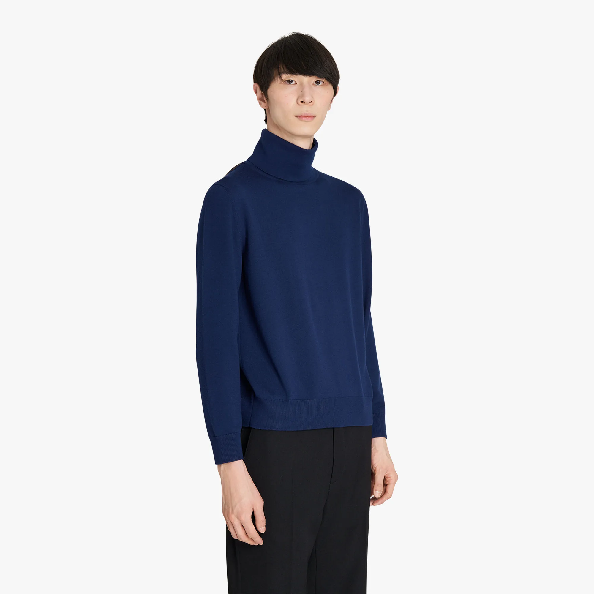 Wool Turtleneck With Leather Detail